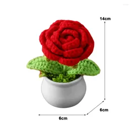 Decorative Flowers Simulated Rose Potted Plants Artificial Pots Handwoven Simulation Pot Knitting Flower Bonsai Mini Cute Style For Plant