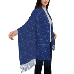 Scarves Women Scarf Keep Warm Geo Print Large With Tassel Blue Lines Y2k Cool Shawl Wraps Winter Printed Bufanda Mujer