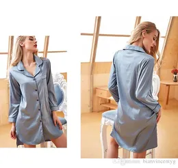 Home Leisure Long-sleeved Yukata Lapel Nightgown Ms. Simulation Ice Silk Home Service Morning Robe Women's Bathrobes