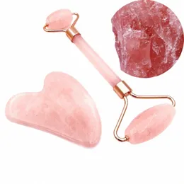 Rose Quarz Pulver Kristall Jade Roller Massage Spa Rosa Gesicht Massagegeräte Gua Sha Natürliche Ste Gua Schönheit Werkzeug Gesichts Lift up 74wy #