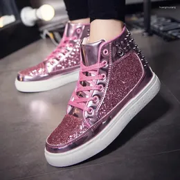 Casual Shoes Women High Top Sneakers Gold Silver Glitter Casaul Lace Up Platform Sequins Rivets Lovers