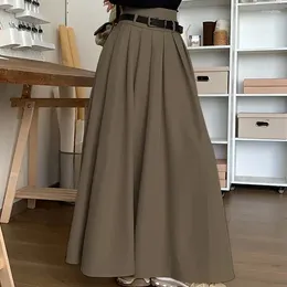 Spódnice HSA Vintage stały kolor wysoki talia Halfskirt Damskie/zimowe luźne luźne plisowane spódnica A-line długa saia