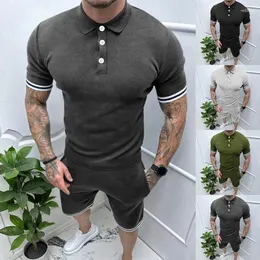 Herrspårar 2024 Spring Summer Fashion Two Piece Suits Mens Kort ärm Patchwork Polo Shirts and Shorts Set for Men Casual Outfits