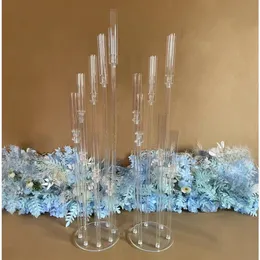 2 pçs 5 pçs 10 pçs decoração de casamento peça central candelabros claro castiçais acrílico para casamentos festa de evento 240314