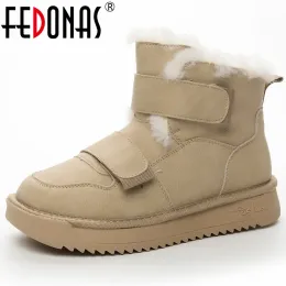 Boots Fedonas новейшие зимние густые плюшевые женские сапоги на щиколотке искренняя кожа