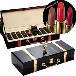 christmas Lipstick Gifts Wooden Box Lip Gloss Veet Lip Tint Not Easy to Fade Moisturizing Nude Makeup Kit Birthday Gift 10Pcs Q6kl#