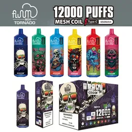 Orijinal Puff 12000 Fluum Tornado Kutusu 12000 Puflar E Sigara Başlangıç ​​Kiti 12K Büyük Buharlaştırıcılar Tek Kullanımlık Vape Mesh Bobin LED Işıkları 20ml Ön Dolunlu Pods Bang Box Vapes