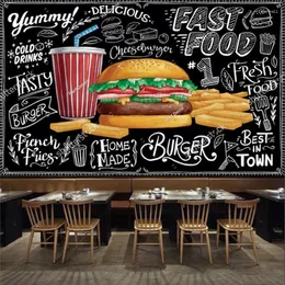 Wallpapers Hand Painted Burger Blackboard Wallpaper Fast-food Restaurant Snack Bar Background Wall Paper Mural Papel De Parede Tapiz