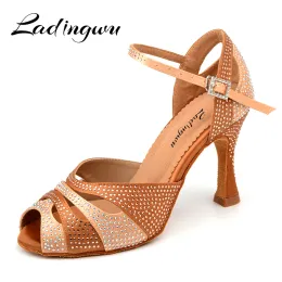 Sapatos Ladingwu 2018 Novo glitter Rhinestone Latin Dance Sapatos Mulheres Cetin Salsa Sapatos de dança para Woman Tango Ballroom Shoes para Dacne