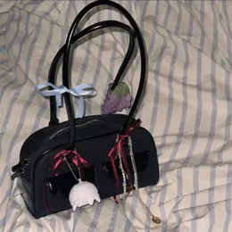 Xiuya Корейская модная женская сумка на плечо из чистого черного искусственной кожи, сумка для боулинга, повседневная роскошная винтажная сумка-тоут Boston 240314