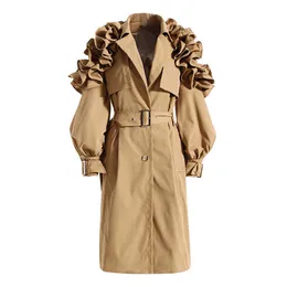 TWOTWINSTYLE WOMENS TRENCH COATS 비대칭 패치 워크 주름 붕대 코트 여성