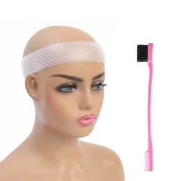 Redes de cabelo 5 peças, antiderrapante, flexível, silicone, forte retenção, silicone, laço, peruca, transparente, faixa de cabelo ajustável para perucas de renda