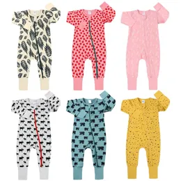 Spring Long Sleeve Animals Print Baby Boys Girls Rompers Cotton Jumpsuits Kids Clothes Climb Suits Suttont Zipper Nightclothes 240322