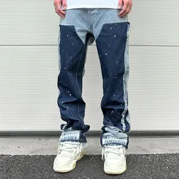Streetwear gesprenkelte Tinte Farbanpassung Y2K Baggy-Jeans für Männer Patchwork Rage Fringe Micro-Denim-Hose übergroße lose Cargos 240320