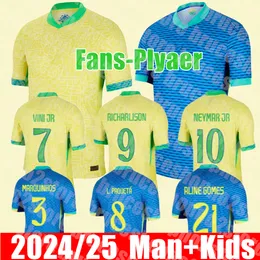 Zupełnie nowy 2024 2025 Brazils Home Away Beat Soccer Jersey Neymar Jr Brasil Casemiro Narodowa drużyna G.jesus P.coutinho Men Football Shirt L.Paqueta T.Silva Pele Vini Jr