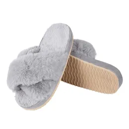 Flops Crestar New Women's Cross Band Fuzzy Slippers Fluffy Open Toe House Slippers Mysiga plysch sovrumskor inomhus utomhus pälsskor