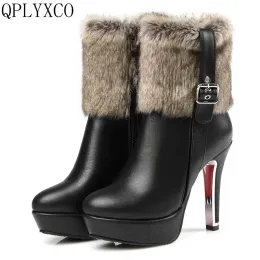 Boots QPLYXCO 2017 New Genuine Leather Super big &small size 3048 short boots Women Fashion pumps Warm Winter Shoes snow boots 52031