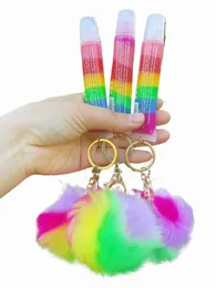 Venda quente Rainbow PompomS Keychain Lipgloss Colorido Pearlescent Hidratante Cosméticos Sexy Lip Tint Lips Lip Gloss Z5HX #