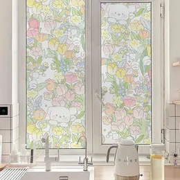 Cute Window Stickers Bathroom Decor Cartoon Privacy Film Selfadhesive Glass Waterproof Living Room Decroation 240308