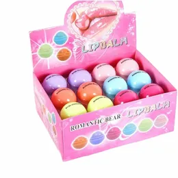 24pcs / caixa atacado Lip Balm sabor frutas Lip Gloss Bulk bonito bola redonda planta crianças bebê meninas lábios cuidados hidratante j7Va #