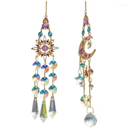 التماثيل الزخرفية 2pcs Suncatcher Crystal قلادة مجموعة الشمس القمر نافذة من المنشورات قوس قزح خمر الرياح