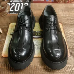 Ayakkabı Büyük Yuvarlak Toe Erkek Yumuşak Deri Sıradan Ayakkabı Japon işadamı İngiliz Kalın Alt Trendi Kısa Yüksek Oxfords Erkek