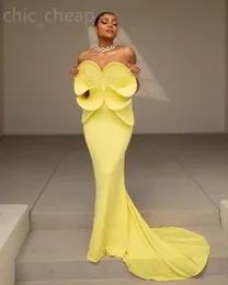 2024 Aso Ebi Yellow Florals Mermaid Prom Dress Beaded Crystals Evening Formal Party Second Reception 50th Birthday Engagement Gowns Dresses Robe De Soiree ZJ55