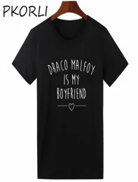 Pkorli Tumblr TShier Mulheres Letras Impressas Draco Malfoy É Meu Namorado Camiseta Casual Manga Curta Hipster Camisetas Engraçadas 2009258523333