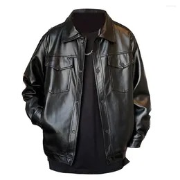 Men's Jackets Men Retro Jacket Stylish Faux Leather With Turn-down Collar Breast Pocket Button Closure Spring/fall Long For Male