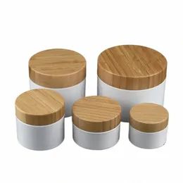 3pcs/lot 10g 1oz 50g 100g 150g 200g 8oz jars cream bottle cream white with natural bamboo lid balm علب السفر s9sx#