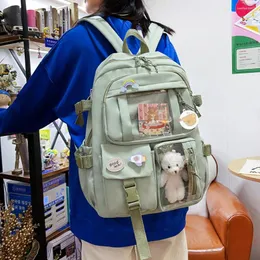 Skolväskor Student Schoolbag Nylon College Ruckssack med plysch hängande stift söt kawaii stor kapacitet japansk stil för tonåringflickor