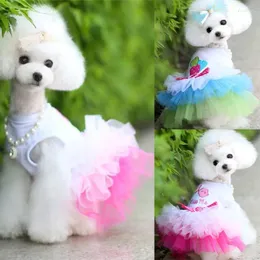 개 의류 핑크 공주 드레스 강아지 여름 옷 치마 달콤한 메쉬 레이스 작은 중간 개 애완 동물 제품 용품