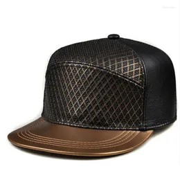 Ball Caps Ekskluzywna modna skórzana kapelusz Kpop dla mężczyzn Kobiety Street Dance Hip Hop Baseball Mężczyzna Złote Brim Flat Edge Bone Masculino