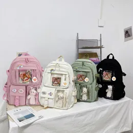 Schultaschen, College-Studenten-Rucksack, modische Reise-Büchertaschen mit Plüsch-Anhänger-Pin, niedlicher Kawaii-Rucksack mit großer Kapazität im japanischen Stil für Teenager-Mädchen