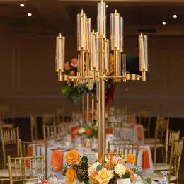 Endast för LED -ljus) Bröllopsmaterial Tabell Metallguldens mittstycken Chandelier Table Decor Events Crystal Flower Display Backdrop Stand Borddekor