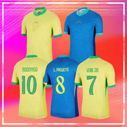 2024 2025 Brazils Soccer Jersey NEYMAR T.SIA PELE Brasil G.JESUS CASEMIRO National Tea P.COUTINHO Hoe Away Homens Crianças L.PAQUETA MARCELO VINI JR Camisa de futebol