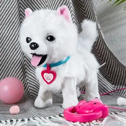 Electronic Plush Dog Robot Animal Toy Electric Sing Songs Cute Dog Walk Bark Music Puppy Leash Controled Pet Kids Birthday Gift 240319