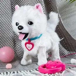 Peluche elettronico cane robot giocattolo animale elettrico canta canzoni simpatico cane cammina corteccia musica cucciolo guinzaglio controllato animale domestico regalo di compleanno per bambini 240319