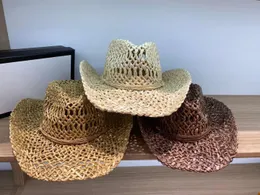 Vintage Straw Hat Western Cowboy Spring Summer Panama Sun Hats Retro Elegant Cowgirl Jazz Cap Sombrero Hombre 240311