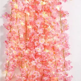 180 cm sztuczne kwiaty z światłami LED Blossom Sakura Sakura Garland Wedding Arch Garden Tacdrop ​​Home Party Wystrój Fałszywe rośliny 240321