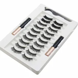 Magnetiska ögonpaket med eyeliner naturlig tjock LG Eye Les Extensi Återanvändbara falska Eyeles Makeup Tool TSLM1 D9T7#