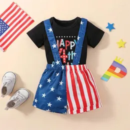 Kläderuppsättningar Baby Boy 4 juli kläder Suspender Short Set Sleeve Romper Star Rands Print Shorts