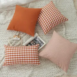 2024 Plaid Striped Throw Pillow Covers Sofa Chair Decorative Cotton Cushions Cover Red Coffee Green Blue Pillowcase