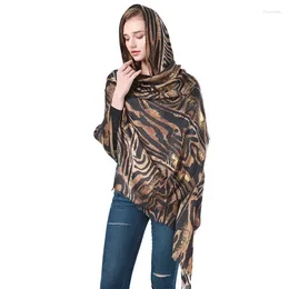 Scarves Tiger Print 180X90 Long Satin Scarf Women Soft Golden Cotton Blends Fashion Luxury Female Winter Wrap Shawl Head Headwraps