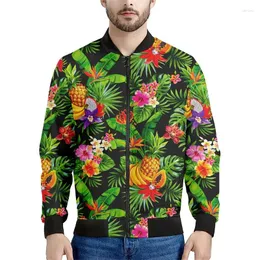 Giacche da uomo Giacca grafica con fiori hawaiani da uomo Colorate piante stampate in 3d Felpe maniche lunghe Primavera Autunno Bomber Cerniera Cappotti Top