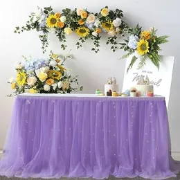 Tulle table skirt highend goldrimmed mesh wedding Years party decoration el supplies cover 240322