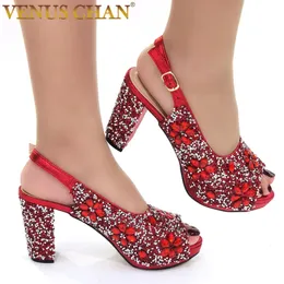 Chan African Fashion Wedding High Heel Sandals Italian Full Diamond Design Red Color Party Women Shoes 240320