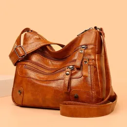 Womens Shoulder Bags Large Multiple Pocket Messenger Brown Wallets Fashion Lady Handbags Top Handles Satchels 240311