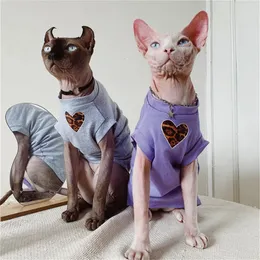 Devon Sphynx kläder hårlösa kattkläder enkel kärlek tryck t-shirt väst sommaren kort skjorta för kattunge valp hund husdjur kostym 240403