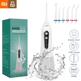 Bewässerung Xiaomi YouPin Oral Irrigator 5 Modi Tragbare wiederaufladbare Zahnwasserstrahl 6 Düsen Wasserdichte Wasserslossser